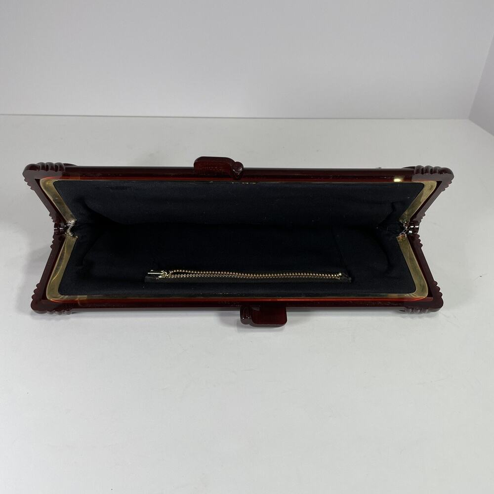 Vintage Lucite Frame Tapestry Clutch Purse Handbag Floral Kiss Lock Top Lined - Picture 4 of 9